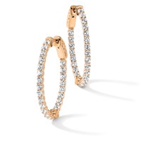 Sterling Shimmer Sterling Silver Rose-tone Flash Rose Gold-plated 46 Stone 2.25mm CZ in and Out Oval Hinged Hoop Earrings view 5