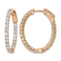 Sterling Shimmer Sterling Silver Rose-tone Flash Rose Gold-plated 46 Stone 2.25mm CZ in and Out Oval Hinged Hoop Earrings view 1