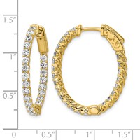 Sterling Shimmer Sterling Silver Gold-tone Flash Gold-plated 46 Stone 2.25mm CZ in and Out Oval Hinged Hoop Earrings view 4