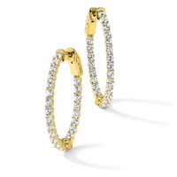 Sterling Shimmer Sterling Silver Gold-tone Flash Gold-plated 46 Stone 2.25mm CZ in and Out Oval Hinged Hoop Earrings view 5