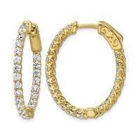 Sterling Shimmer Sterling Silver Gold-tone Flash Gold-plated 46 Stone 2.25mm CZ in and Out Oval Hinged Hoop Earrings view 1