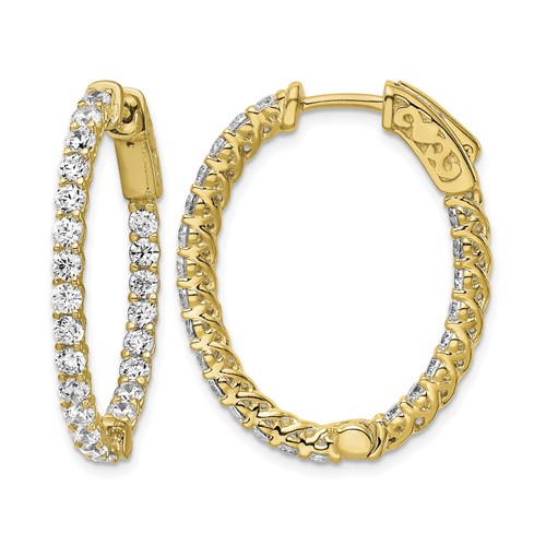 Sterling Shimmer Sterling Silver Gold-tone Flash Gold-plated 46 Stone 2.25mm CZ in and Out Oval Hinged Hoop Earrings