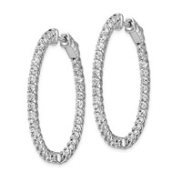 Sterling Shimmer Sterling Silver Rhodium-plated 66 Stone 2.3mm CZ in and Out Oval Hinged Hoop Earrings view 2