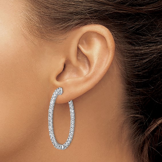 Sterling Silver CZ Oval Hinged Hoops