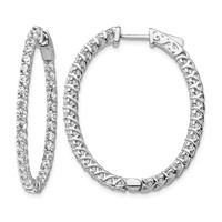 Sterling Shimmer Sterling Silver Rhodium-plated 66 Stone 2.3mm CZ in and Out Oval Hinged Hoop Earrings view 1
