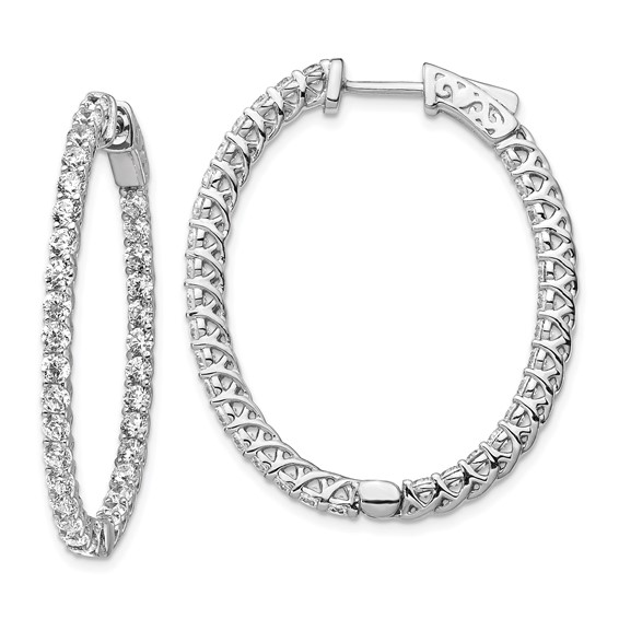 Sterling Silver CZ Oval Hinged Hoops