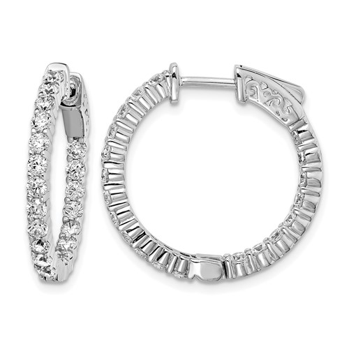Sterling Shimmer Sterling Silver Rhodium-plated 40 Stone 2.3mm CZ in and Out Round Hinged Hoop Earrings