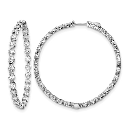 Sterling Shimmer Sterling Silver Rhodium-plated 54 Stone 3.5mm CZ in and Out Round Hinged Hoop Earrings