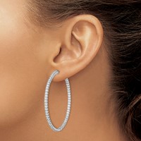 Sterling Shimmer Sterling Silver Rhodium-plated 126 Stone 2.25mm CZ in and Out Round Hinged Hoop Earrings view 3