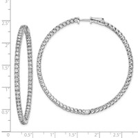 Sterling Shimmer Sterling Silver Rhodium-plated 126 Stone 2.25mm CZ in and Out Round Hinged Hoop Earrings view 4