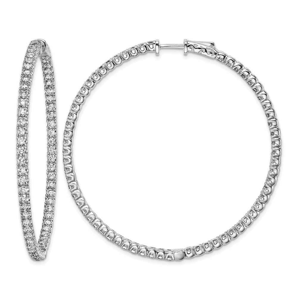 Sterling Shimmer Sterling Silver Rhodium-plated 126 Stone 2.25mm CZ in and Out Round Hinged Hoop Earrings