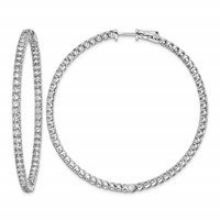 Sterling Shimmer Sterling Silver Rhodium-plated 126 Stone 2.25mm CZ in and Out Round Hinged Hoop Earrings view 1