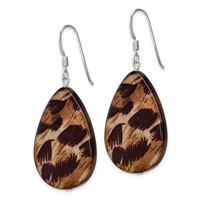 Sterling Silver Polished Brown Mother of Pearl Teardrop Dangle Earrings view 2