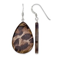 Sterling Silver Polished Brown Mother of Pearl Teardrop Dangle Earrings view 1