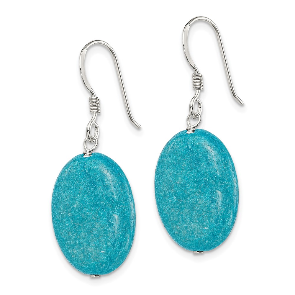 Sterling Silver Polished Cracked Aventurine Oval Dangle Earrings (QE7614)