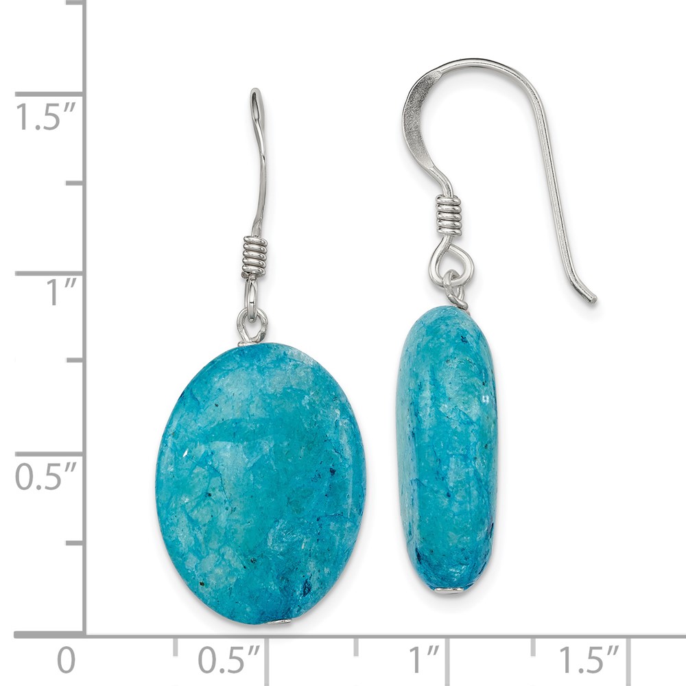 Sterling Silver Polished Cracked Aventurine Oval Dangle Earrings (QE7614)