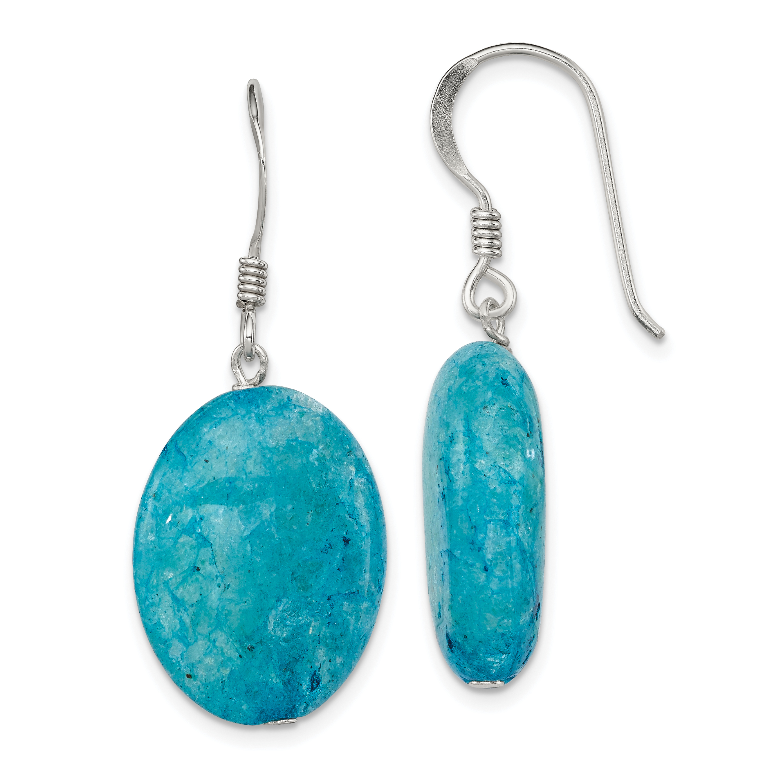 Sterling Silver Polished Cracked Aventurine Oval Dangle Earrings (QE7614)