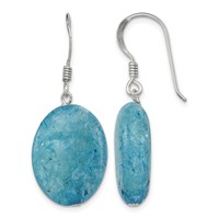 Sterling Silver Polished Cracked Aventurine Oval Dangle Earrings view 1
