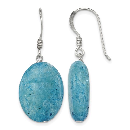 Sterling Silver Polished Cracked Aventurine Oval Dangle Earrings