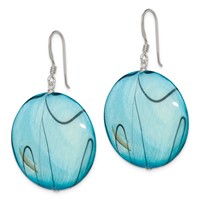 Sterling Silver Polished Blue Mother of Pearl Circle Dangle Earrings view 2