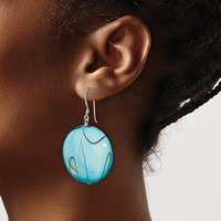 Sterling Silver Polished Blue Mother of Pearl Circle Dangle Earrings view 3