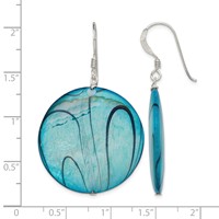 Sterling Silver Polished Blue Mother of Pearl Circle Dangle Earrings view 4