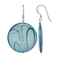 Sterling Silver Polished Blue Mother of Pearl Circle Dangle Earrings view 1