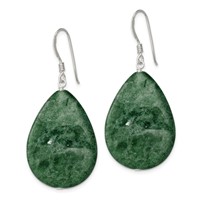 Sterling Silver Polished Cracked Aventurine Green Teardrop Dangle Earrings view 2