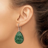 Sterling Silver Polished Cracked Aventurine Green Teardrop Dangle Earrings view 3