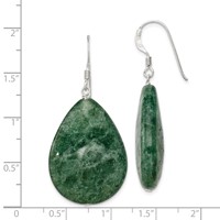 Sterling Silver Polished Cracked Aventurine Green Teardrop Dangle Earrings view 4