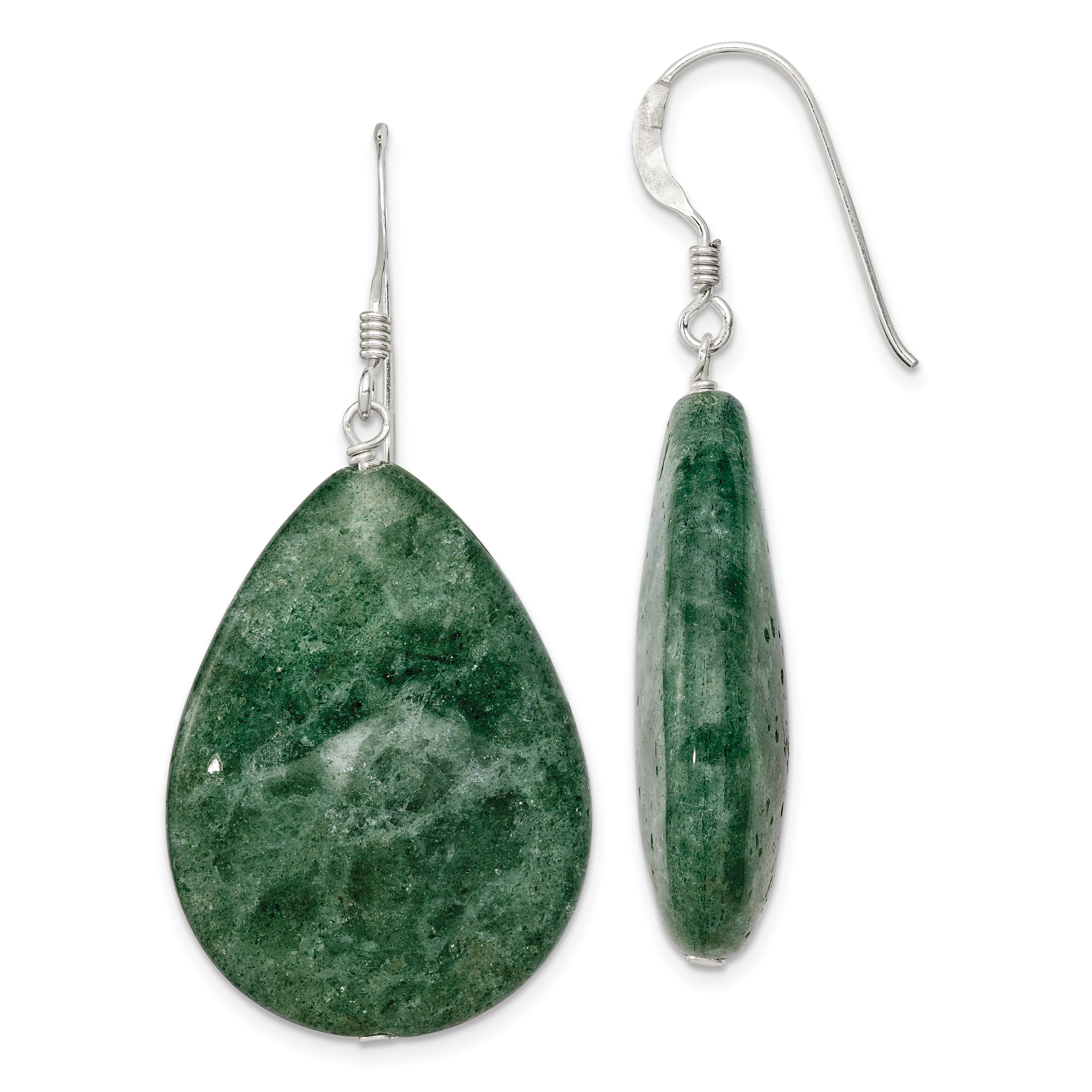 Sterling Silver Polished Cracked Aventurine Green Teardrop Dangle Earrings (QE7617)