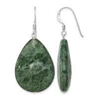 Sterling Silver Polished Cracked Aventurine Green Teardrop Dangle Earrings view 1