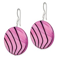 Sterling Silver Polished Pink & Black Mother of Pearl Disc Dangle Earrings view 2