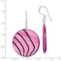 Sterling Silver Polished Pink & Black Mother of Pearl Disc Dangle Earrings view 4