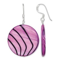 Sterling Silver Polished Pink & Black Mother of Pearl Disc Dangle Earrings view 1