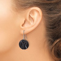 Sterling Silver Polished Black Agate Disc Dangle Earrings view 3