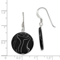 Sterling Silver Polished Black Agate Disc Dangle Earrings view 4