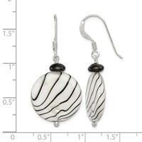 Sterling Silver Polished Black Agate Zebra Mother of Pearl Dangle French Hook Earrings view 4