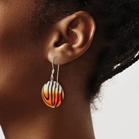 Sterling Silver Polished Orange Black Mother of Pearl Disc Dangle Earrings view 3