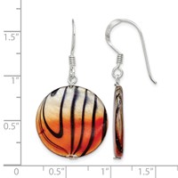 Sterling Silver Polished Orange Black Mother of Pearl Disc Dangle Earrings view 4