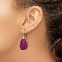 Sterling Silver Polished Pink Cracked Aventurine Teardrop Dangle Earrings view 3