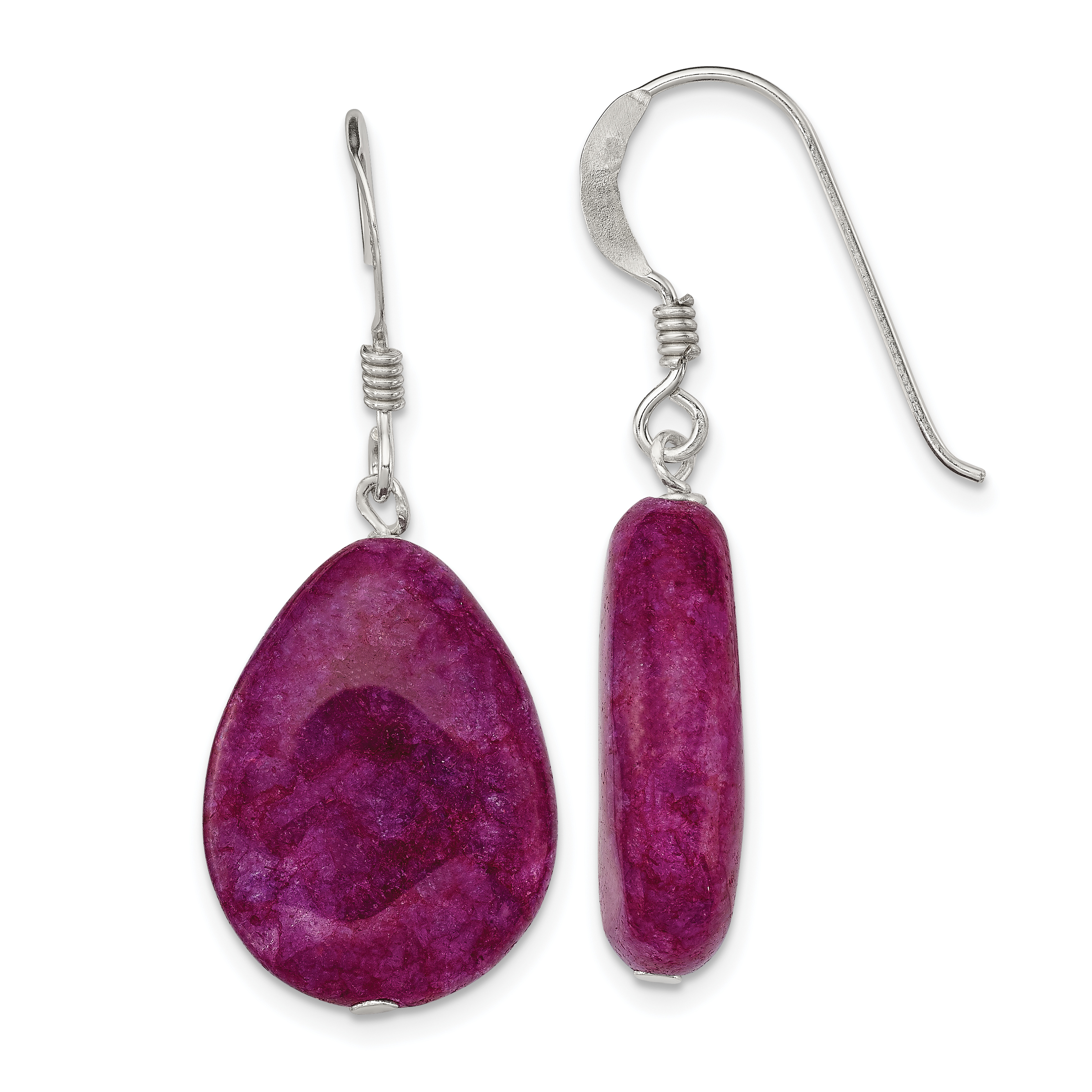 Sterling Silver Polished Pink Cracked Aventurine Teardrop Dangle Earrings (QE7629)