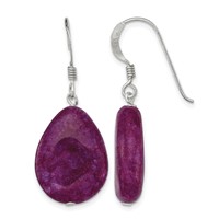Sterling Silver Polished Pink Cracked Aventurine Teardrop Dangle Earrings view 1