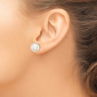 Sterling Silver Rhodium-plated 11-12mm White Button Freshwater Cultured Pearl Post Earrings view 3