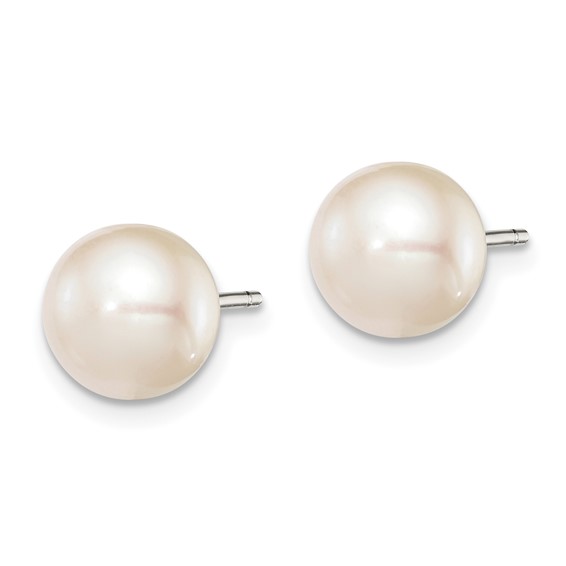 Sterling Silver Rhodium-plated 8-9mm White Button Freshwater Cultured Pearl Post Earrings