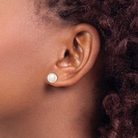 Sterling Silver Rhodium-plated 8-9mm White Button Freshwater Cultured Pearl Post Earrings view 3