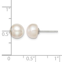 Sterling Silver Rhodium-plated 8-9mm White Button Freshwater Cultured Pearl Post Earrings view 4