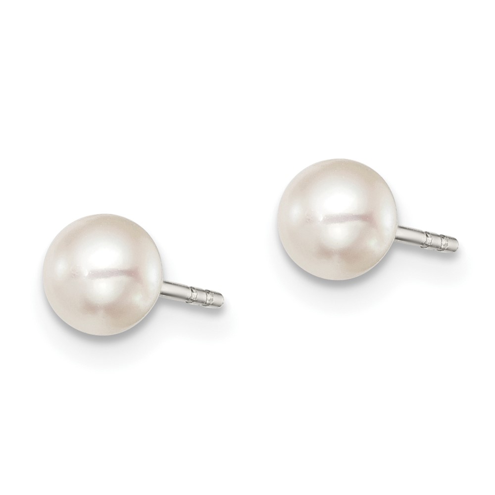 Sterling Silver Rhodium-plated 4-5mm White Button Freshwater Cultured Pearl Post Earrings (QE7647)