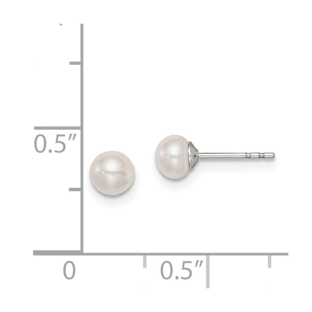 Sterling Silver Rhodium-plated 4-5mm White Button Freshwater Cultured Pearl Post Earrings (QE7647)