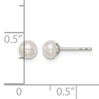 Sterling Silver Rhodium-plated 4-5mm White Button Freshwater Cultured Pearl Post Earrings view 4